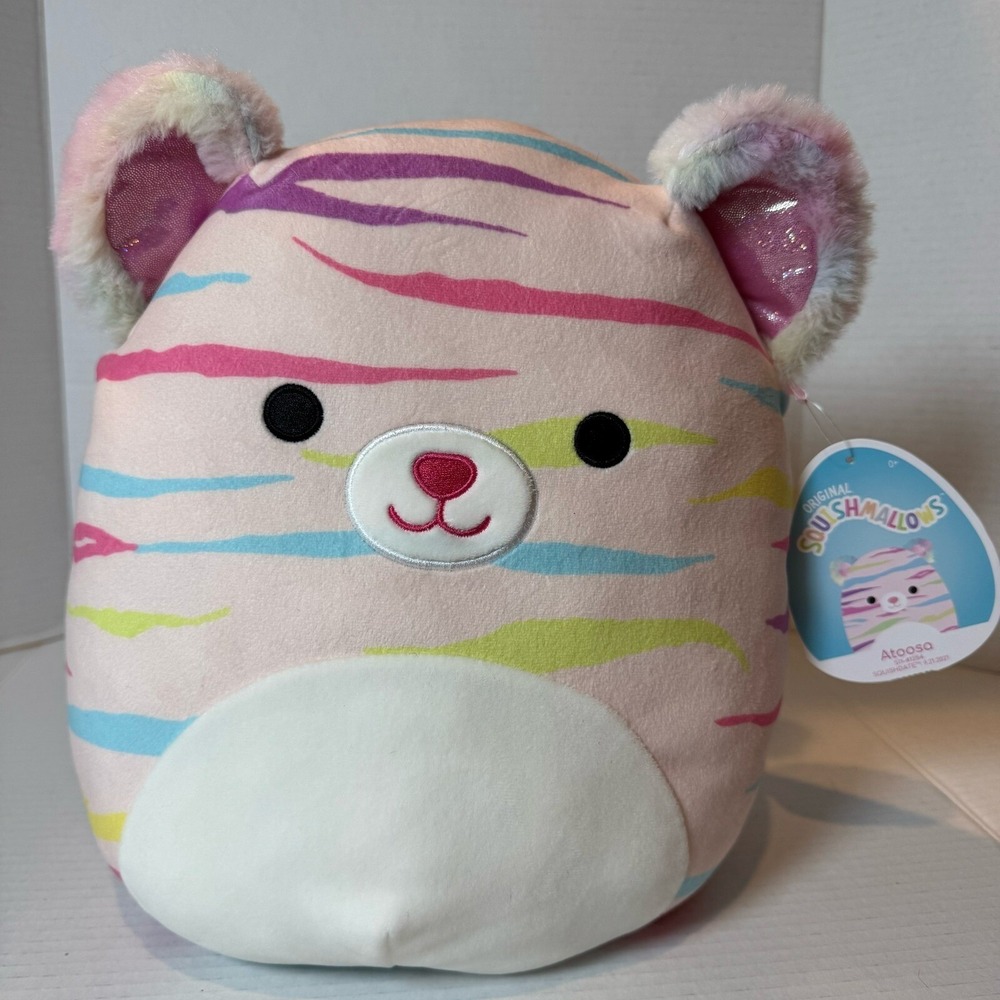 Squishmallows Atoosa Tiger Plush Pastel Rainbow Stripes Stuffed Animal